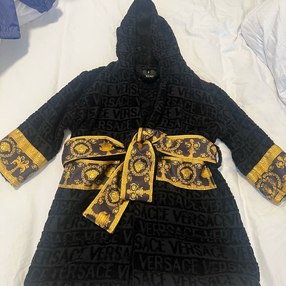 Versace Black Textured Hooded Robe